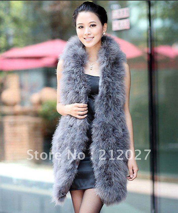 EMS Free Shipping Turkey Feather stand Collar VEST  Genuine feather -Long Vest  /WAISTCOAT / 6 colors Wholesale