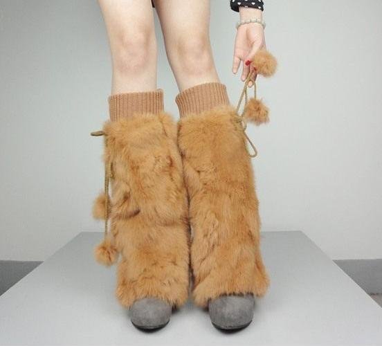 [EMS Free Shipping] Wholesale 16 inches Genuine Rabbit Fur Leg Warmer / Fur Warm Legging  (FQ-34E)