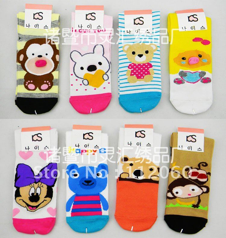 EMS free shipping wholesale 60 pairs/lot Femal high quality cartoon Fashionable  socks 24-25CM