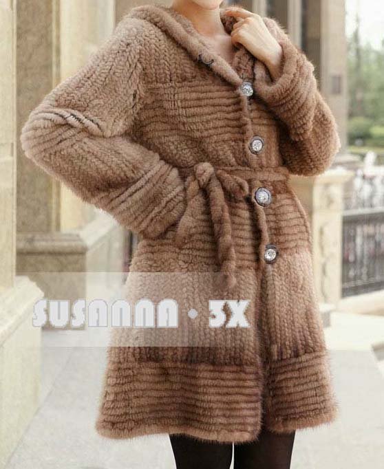 EMS FREE SHIPPING* WOMEN'S GENUINE MINK FUR COAT/ 100% EUROPEAN MINK KINTTED LONG COAT WITH HOOD/FUR JACKET,