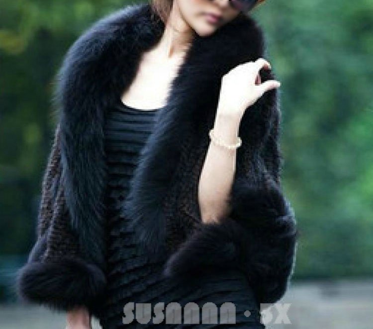 EMS FREE SHIPPING* WOMEN'S GENUINE MINK FUR SHAWL WITH FOX TRIMMING/FUR JACKET,SU-1205