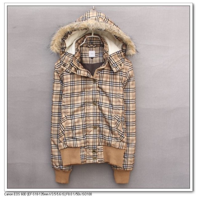 End of a single 2012 female short design wool collar cap jacket style plaid winter casual wadded jacket cotton-padded jacket 0.8