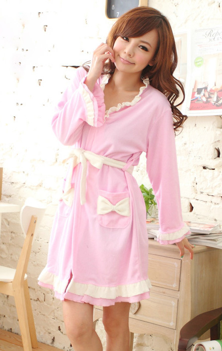 Endulge sweet bow towel lacing women's bathrobes robe sleepwear lounge