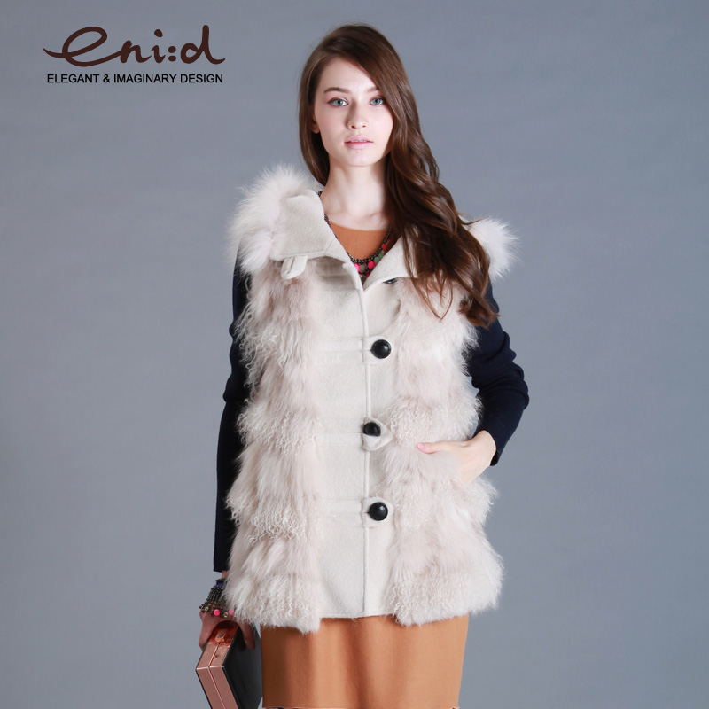 Eni : d 12 autumn and winter with a hood rabbit fur fox fur patchwork sheep sweater vest 1245702