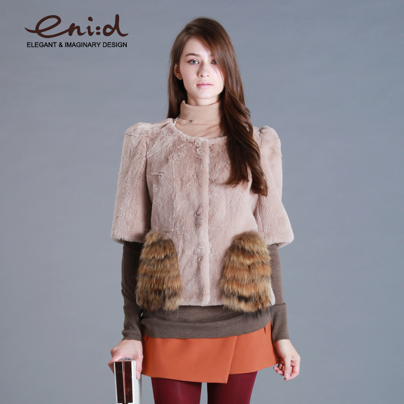 Eni : d 2012 autumn and winter sheepskin patchwork rabbit fur half sleeve fur coat 1245203