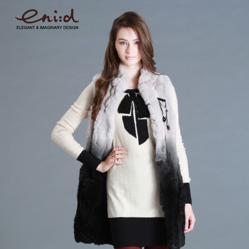 Eni : d2012 stand collar gradient color rabbit fur medium-long vest outerwear 1245701