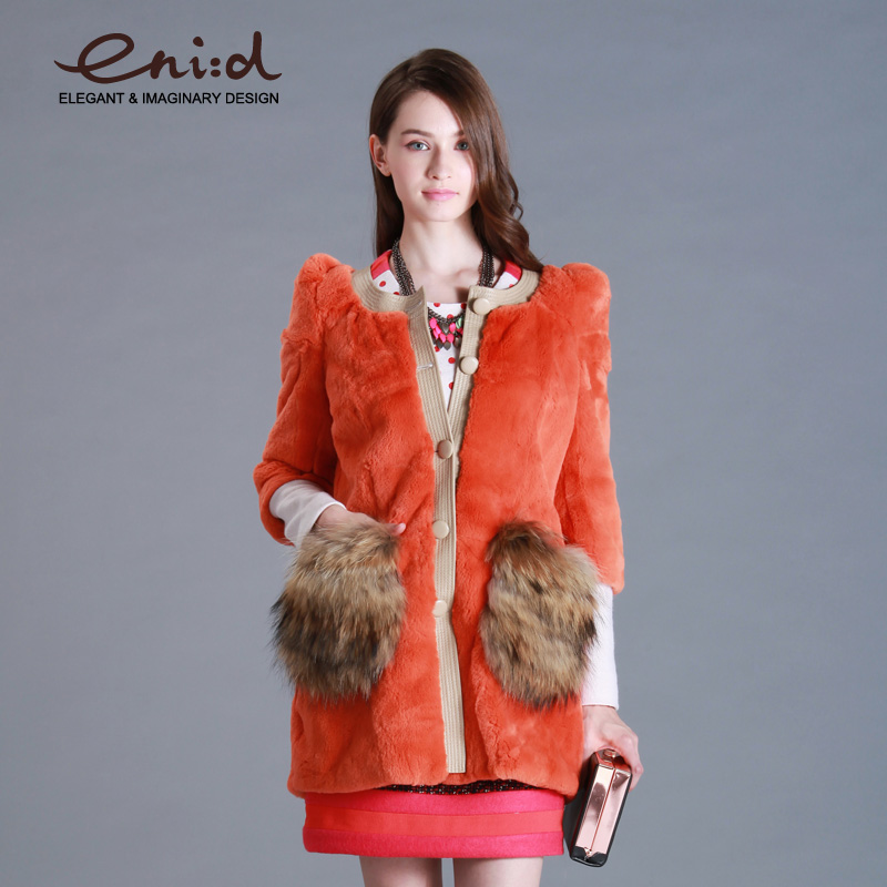 Enid 12 autumn and winter medium-long single breasted half sleeve rabbit fur coat fur 1245704