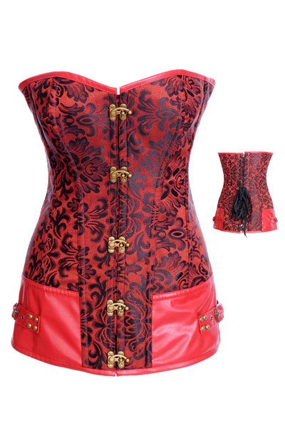 Epacket Free Shipping! Wholesale Red Long Length Bustier 4492 Floral Overbust Corset 4493