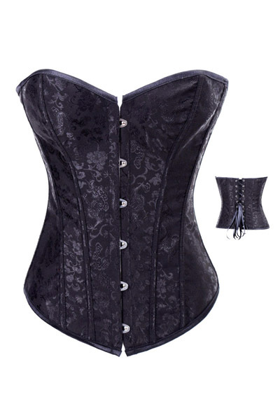 Epacket Free Shipping! Wholesale Retail 2013 Newest 2PC Black Lace-UP Overbust Bustiers and Corsets 4067Black