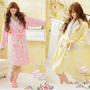 Eric Winter autumn and winter heart nightgown robe women's bathrobes coral fleece sleepwear lounge zhang