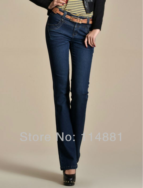 Esey Fashion Skinny Bell-Bottom/Boot Cut Jeans Women Trousers Mid Skinny Pants with Sashes Free Shipping 3004