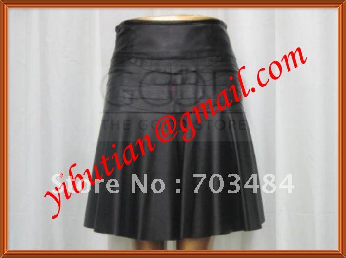 EU STYLES Knee-Length Slim Black Ladies Long Leather Skirt  100% Sheep Leather Very Soft Free shipping