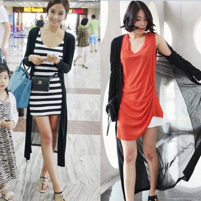 Euramerican style Black long cape outerwear Sunscreen Thin Long cardigan jacket Freeshipping