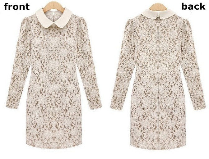 Euramerican Women's Lady Slim Fit Lace Casual lapel Long Sleeve Sexy Lace Dress DG488