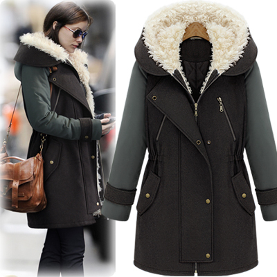 Europ new winter fashion women cotton-padded jacket overcoat thickening hooded long design wadded jacket outerwear overcoat