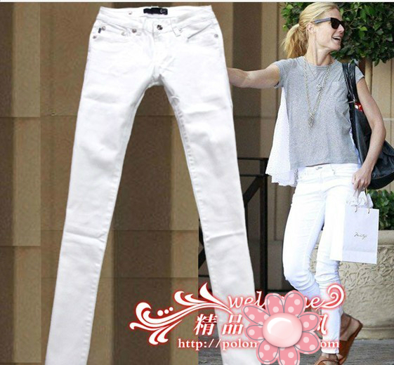 Europe and the United States stand star new fashionable new leisure white stretch show little feet jeans001