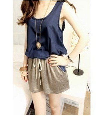 Europe and the United States temperament models of dark blue chiffon gold hem piece skirt