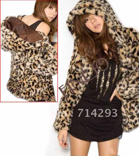 Europe and USA style fashion lady thicking fur Leopard Hoodies coat free shipping hot sale 6314