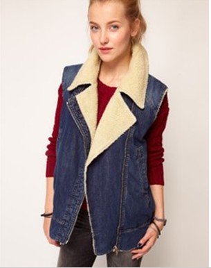 Europe Style Autumn/Winter Washing Denim Vest Fashion Women Warm Zipper Lapel Waistcoat Blue S to L Coat Tops