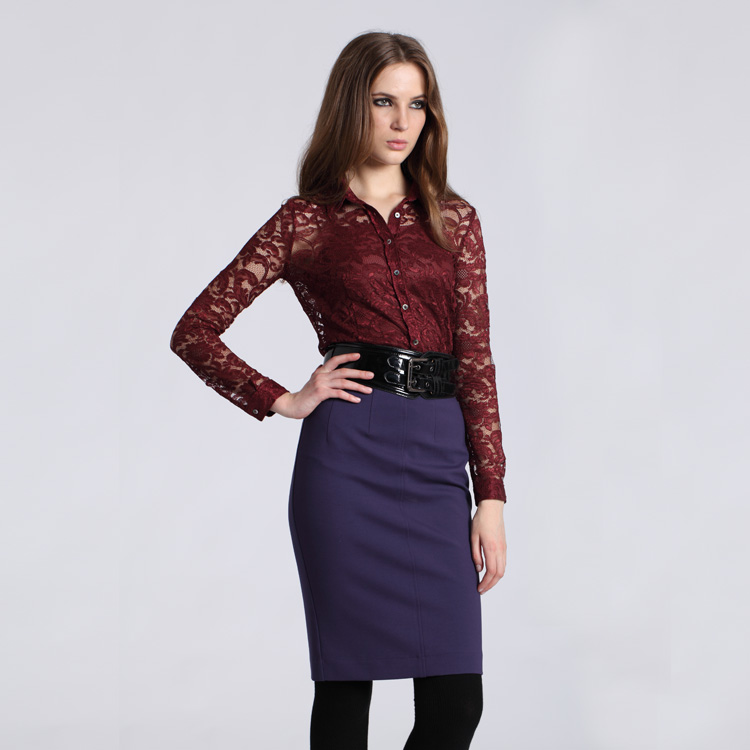 European and American Retro Personality Women Lace Long-sleeved T-shirt  Half Skirt Three-piece Package Hip With Belt