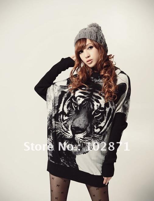 European and American Style Cool tiger Pattern long sweater womens sweater Bat sleeve sweater