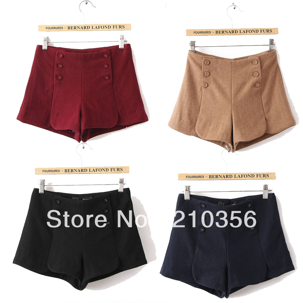 European and American wild WOMEN'S SHORTS Coin pocket decoration Woolen short pants, 4 colors choose