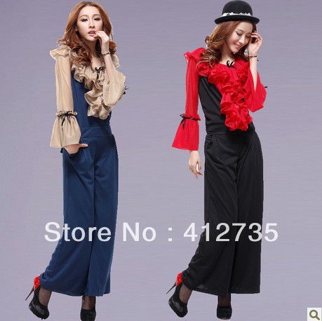 European temperament women wide leg pants straight piece pants jumpsuit