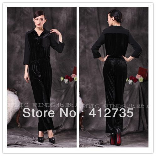 European velour stitching handsome pocket conjoined pants jumpsuit rompers