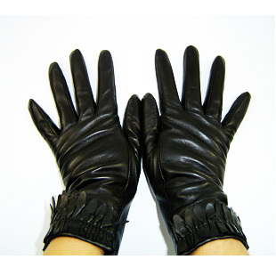 European version of the 2012 women's short design leather sheepskin  leather gloves black 9542 Free Shipping