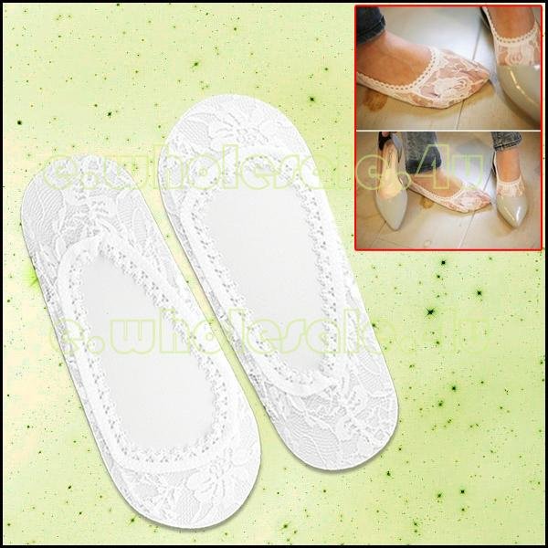 EX0016 Low Cut Jacquard Boat Ankle Socks Lace Foot Cover White