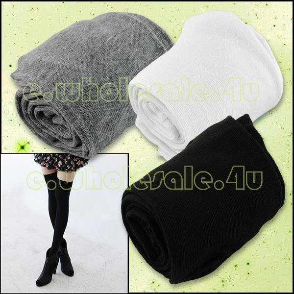 EX1098 3 Colors Woman Cotton Opaque Thigh High Long Over Knee Stockings Socks