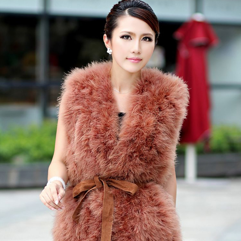 Excellent 2013 fur coat long design female ostrich fur turkey fur vest