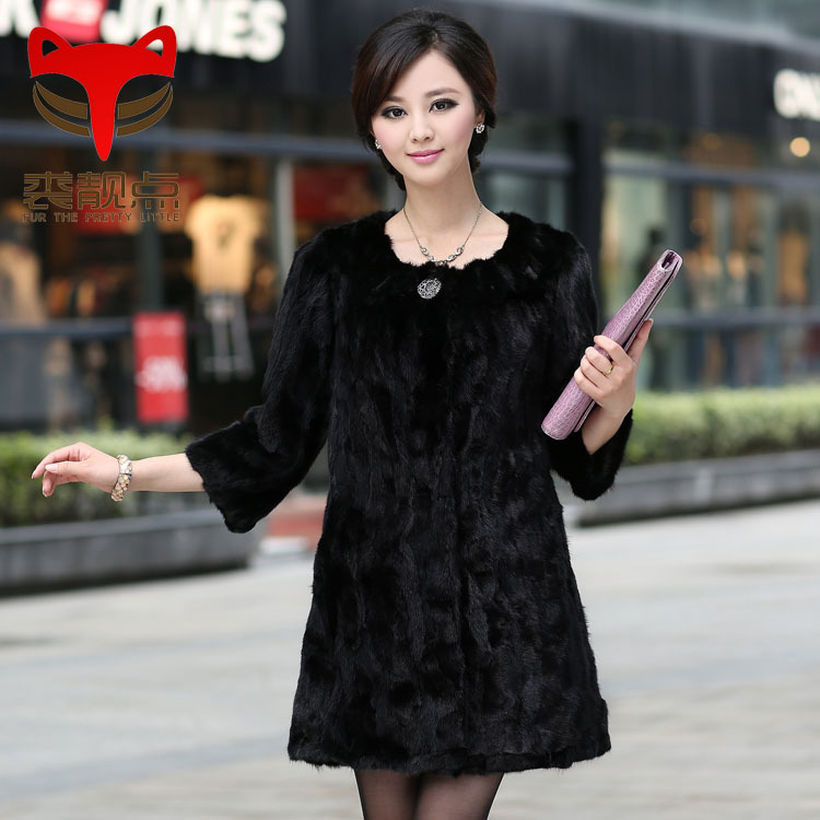 Excellent mink fur coat women 2012 long design mink o-neck marten overcoat