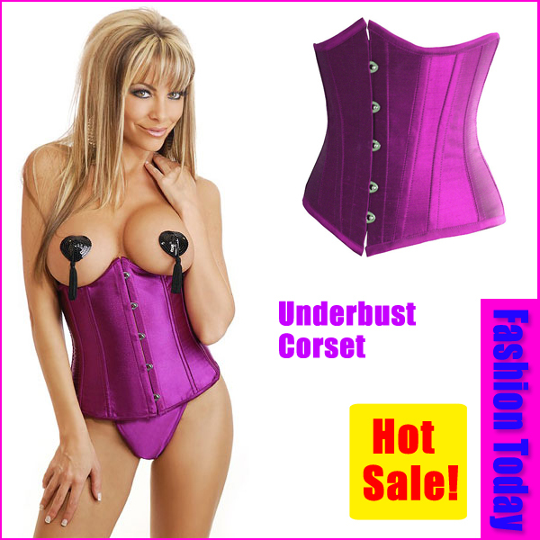 Excellent! Pink Brocade Curved Top Waist Underbust Corset 4027Purple S M L XL