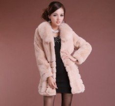 Excellent Quality Real Fur Stripe Warm Long Coat Pink HN12090520-4