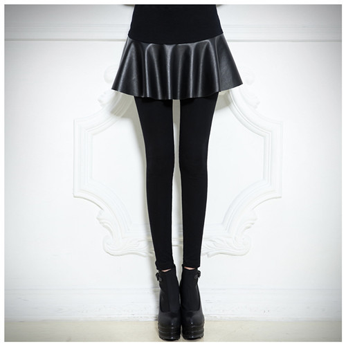 Exclusive Custom 2012 Winter Extremely Brief Wind PU Leather  False Two Backing Pants Split Skirt  sl12120614