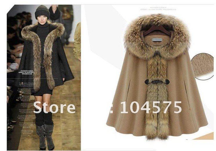 Exempt postage 2012 qiu dong outfit new raccoon cashmere coat collar cloak coat expensive quality