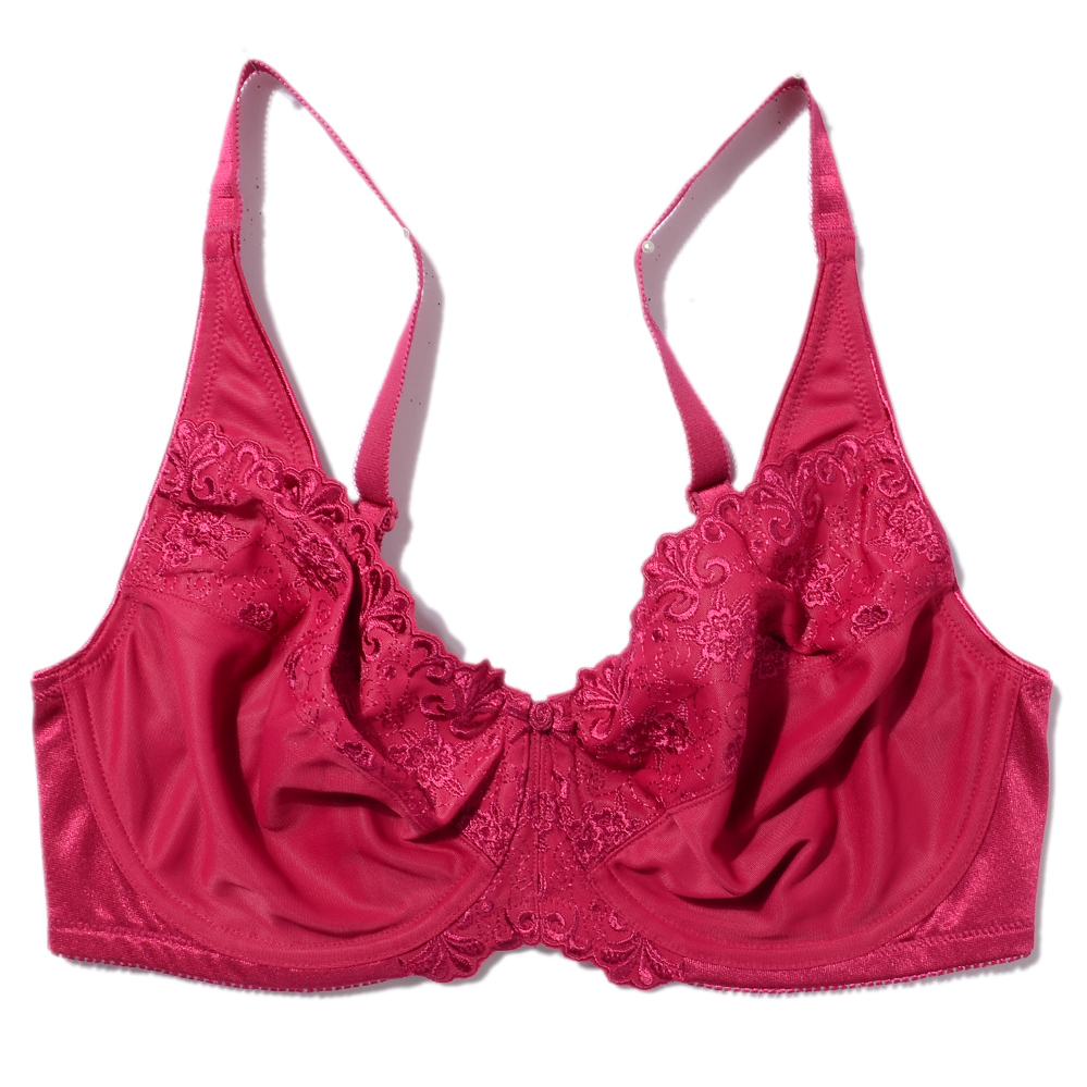 Exquisite embroidery plus size underwear full cup ultra-thin Wine red large cup women's single-bra