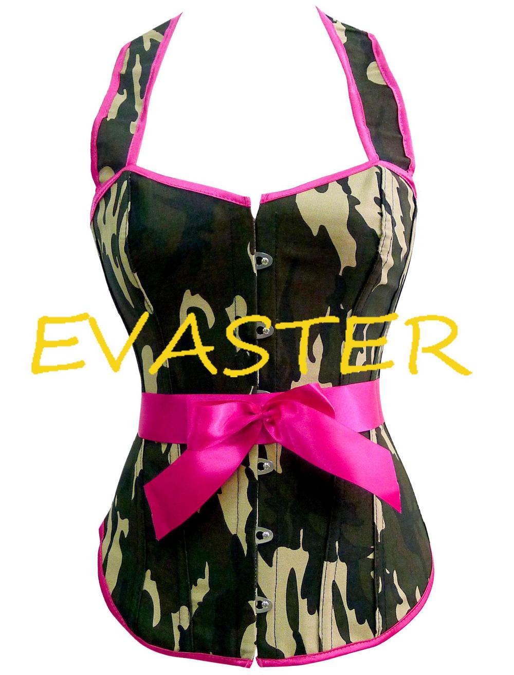 Exquisite High quality Camouflage Halter Pin-Up Burlesque women corset free shipping