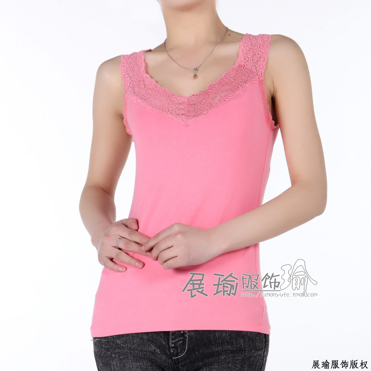 Exquisite lace decoration yoga modal basic V-neck spaghetti strap small vest