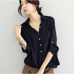 F003p35 2012 spring medium-long sweep elastic 100% cotton shirt