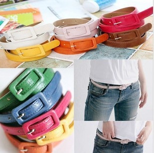 F04101 Fashion All-match Candy Color PU leather Waistband Belt Square buckle Thin Skinny Girdle For Lady Woman