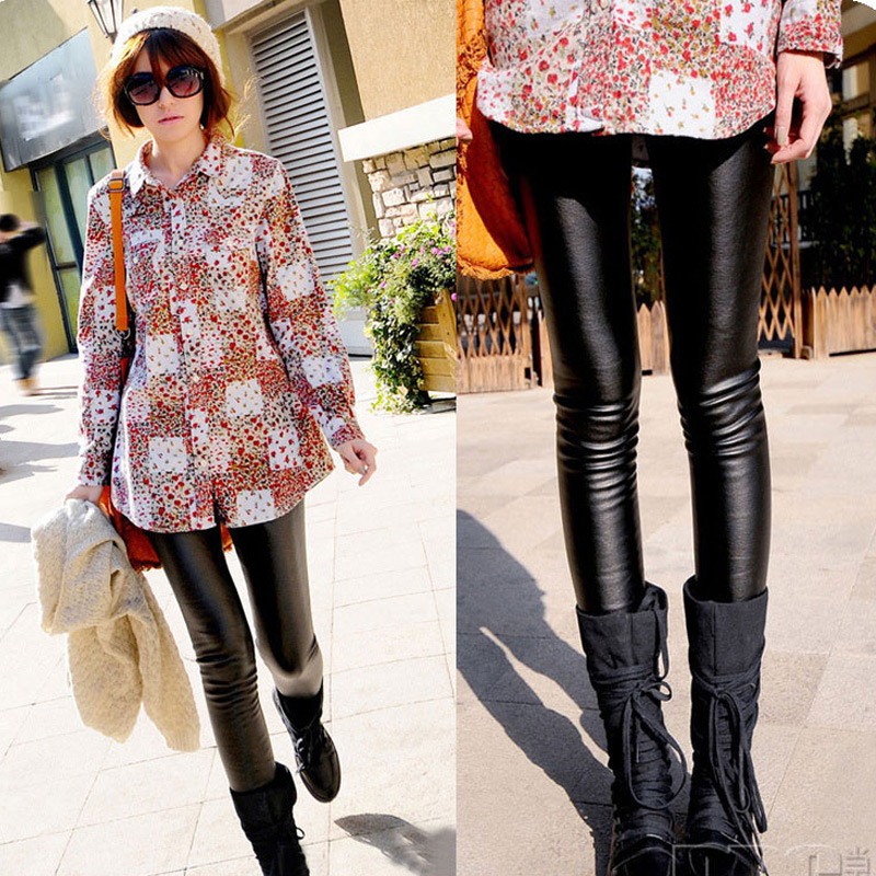 F1009 2013 spring fashion tight female pencil pants slim faux leather legging