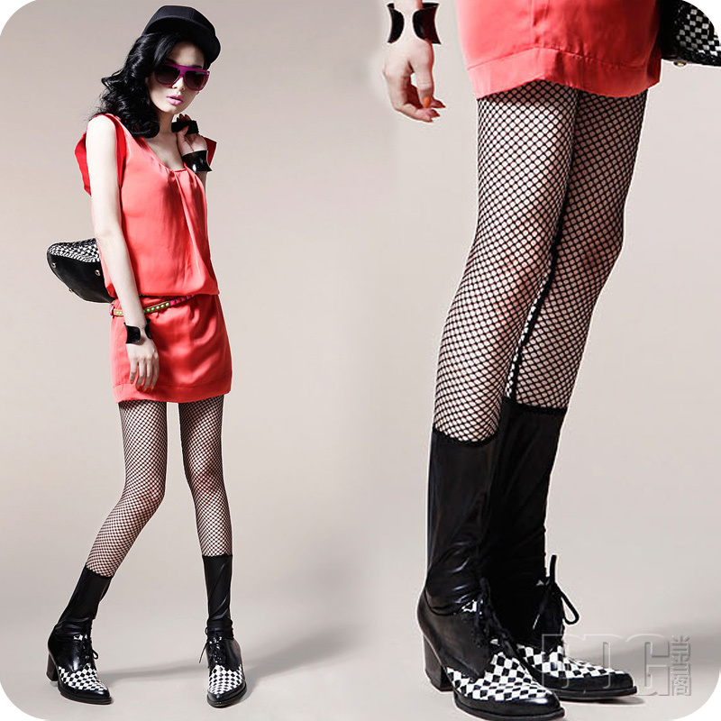 F1104 summer female PU faux leather gauze patchwork legging black elastic slim waist ankle length trousers