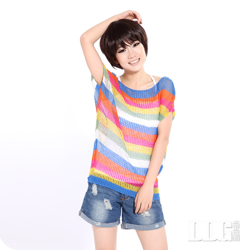 F1126 autumn women's cutout striped sleeveless thin sweater shirt sweater