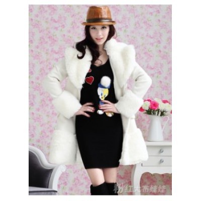 F120814 2012 autumn and winter women white fur collar long overcoat