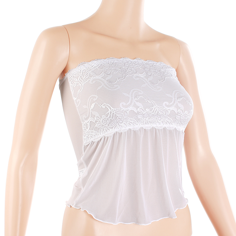 F455 lace cutout crochet tube top female gauze tube top wave edge waist-length around the chest