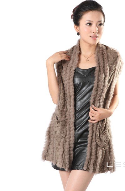 Factory direct  Knitted Genuine  Rabbit Fur Vest with Hollow /Pocket  waistcoat lady vest //Wholesale~ DROP SHIPPING