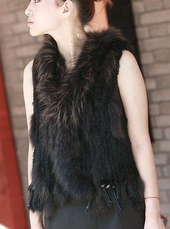 Factory direct  Knitted Genuine  Rabbit Fur Vest with tassels waistcoat lady vest //Wholesale drop sale