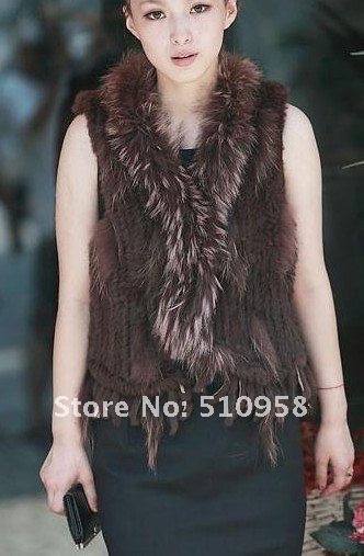 Factory direct  Knitted Genuine  Rabbit Fur Vest with tassels waistcoat lady vest //Wholesale drop sale